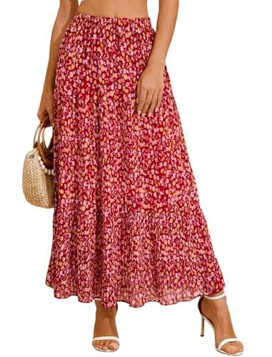 Arolina High Waisted Maxi Skirts Women Summer Elastic Flowy Long Skirt Boho Tiered A-Line Pleated Casual Vacation Flower Print - Image 1