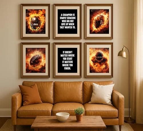 6Pcs Inspirational Football Wall Art Motivation Rugby Sports Quotes Inspiring Posters Paintings Pictures Wall Decor Canvas Print Artwork for Boy's Teenager room Man's room Home Decoration Unframed - Thumbnail 2