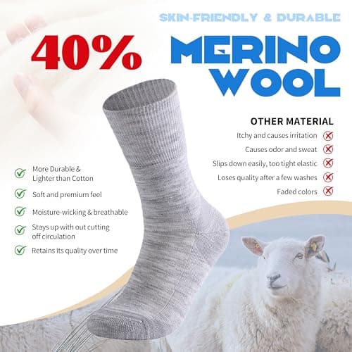 Forcool 3 Pairs Merino Wool Diabetic Men's Women's Non Binding Loose Top Crew Diabetes Extra Wide Seamless Toe Cushioned Sole Dress Socks, X-Large Gray Blue - Thumbnail 2