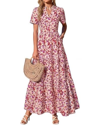KIRUNDO Womens Floral Boho Flowy Maxi Dress, Purple Flower, XX-Large - Image 1