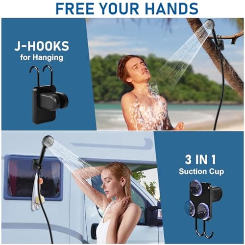 HeiPen Portable Camping Shower Kit, 6000mAh Rechargeable Outdoor Shower Kit with Intelligent LED Display for Camping, Hiking, RV, Traveling, Beach (Camping Shower Kit with Tent (No Heater Included)) - Thumbnail 6
