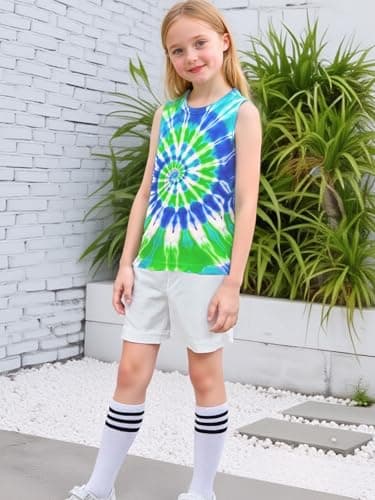 Kids Tie Dye Tank Tops Boys Girls Sleeveless Shirt Toddler Boys Tank Tops Rainbow Tie Dye Shirt Summer Casual Outfits - Thumbnail 2