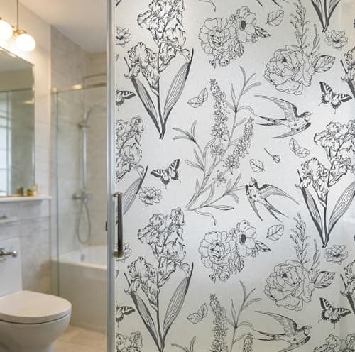 TAVIACHY Black White Floral Bird Static Cling Privacy Window Film, Frosted Decorative Glass Sticker, No Glue Removable UV Protection with Tool Kit for Bathroom Bedroom Door Glass 23.6" x 78.7" - Thumbnail 5