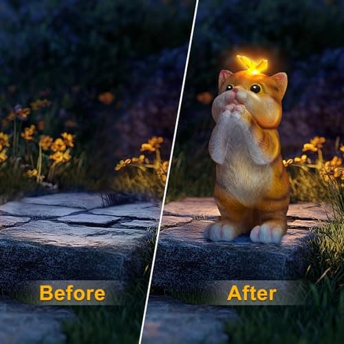 NEBRYX Solar Garden Decor Outdoor Statues Cat - Lawn Decor Statue for Patio, Balcony, Yard Ornament - Unique Gifts for Housewarming, Birthday, Christmas (Yellow) - Thumbnail 5