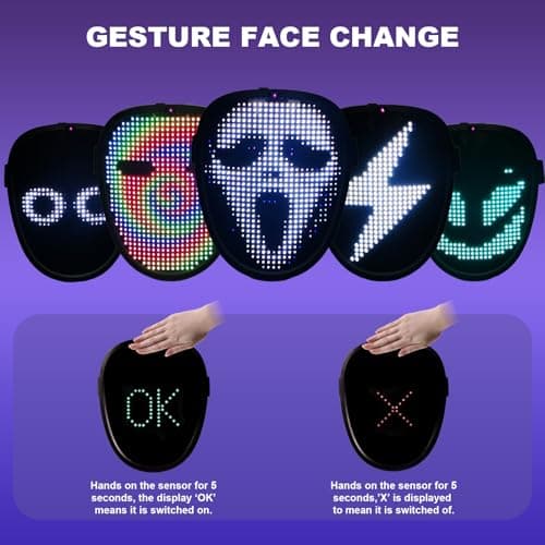 JDBMAOYE Led Mask For Kids,Lighted Up Mask - Led Masks With Gesture Sensing For Halloween Costume Christmas Cosplay Party Cool Gifts - Thumbnail 4