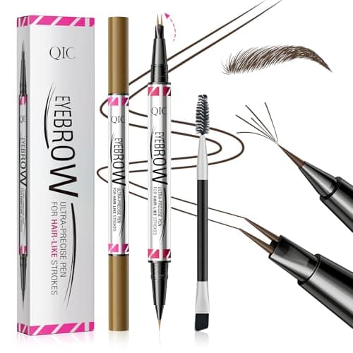 2 Pack Microblading Eyebrow Pencils for Women,2-in-1 Dual-Ended Eye Brow Pen with 2-Fork-Tip and Precise Brush-Tip, Waterproof Long Lasting Eyebrow Pen for Natural Hair-Like Brows(Dark Brown*2)