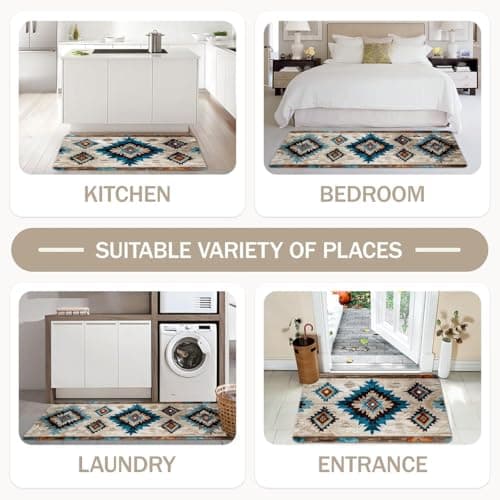 YWZDS Navajo Kitchen Rugs Set of 2, Geometric Farmhouse Style Kitchen Mats with Rubber Backing Non Skid Washable, Southwestern Kitchen Decorations (17" x 29 + 17" x 47") - Thumbnail 6