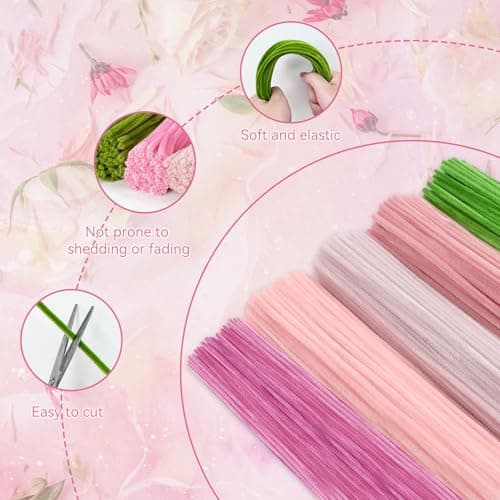 Beginner DIY Pipe Cleaner Craft Starter Kit with Step-by-Step Tutorial Video, 500 Pcs Thick 12in x 8mm Chenille Stems, Holiday & Room Decor, Family Handmade Projects (Pink) - Thumbnail 5