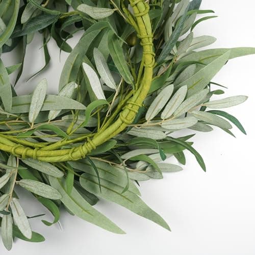 Olive Wreath for Front Door 22 inch, Greenery All Season Wreath with Olive Leaf Fruit, Home Decoration for Outdoor Living Room Indoor Wall and Outside Summer All Season Wedding - Thumbnail 3