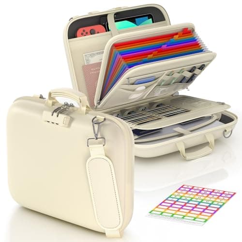 Nacial Fireproof Document Box with Lock & Shoulder Strap, Hard-Shell Fireproof File Organizer with 13 Pocket Accordion File Folder, Portable Safe Storage for Important Documents, Laptop, Beige - Image 1