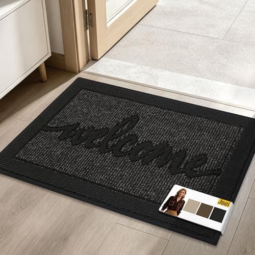 JSEI Door Mat 20"x 32",Absorbent Dirt Welcome Mat,Non-Slip Entryway Rugs Washable Indoor Entrance Mats,Low Profile Floor Mat for Entryway and Front Back Door,Black - Image 1