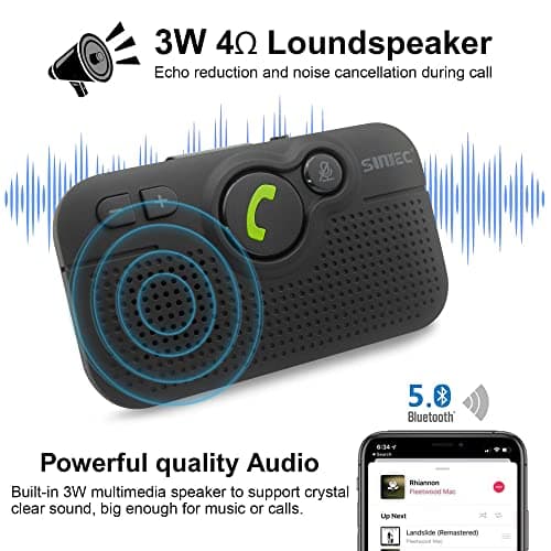 SUNITEC Bluetooth Car Speaker for Cell Phone, Handsfree Bluetooth Car Kit Motion AUTO ON Off Support Siri Voice Assistant Handsfree Speakerphone with Visor Clip - BC980P - Thumbnail 3