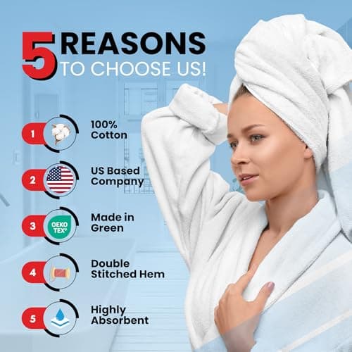 Infinitee Xclusives Luxury 100% Cotton Towel Set – 8 Piece Bathroom Towel Set (2 Bath Towels, 2 Hand Towels, 4 Washcloths) – Soft & Absorbent Towels for Bathroom (Brilliant White) - Thumbnail 2