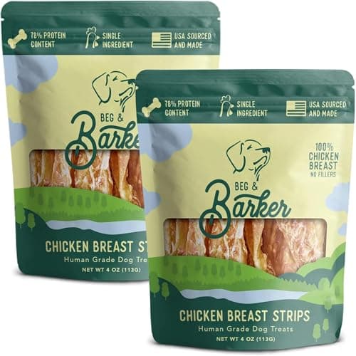 Beg & Barker Chicken Jerky for Dogs (4 Ounce, Pack of 2) - Dog Training Treats - Natural Dog Treats Made in The USA - Grain Free, Diabetic-Friendly, High Protein, Sugar-Free