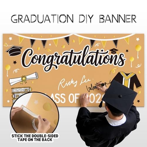 2026 Graduation Decorations - Graduation Banner DIY - Class of 2026 Congratulations Congrats Banner, 61 x 32 Inch Black and Gold Photo Backdrop for Kindergarten High School College Party Wall Decor - Thumbnail 2