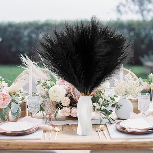 Black Faux Pampas Grass Extra Full, 24'' Tall 30 Stems with 90 Branches Artificial Pampas Grass Boho Decor, Artificial Flower Arrangements for Wedding Centerpieces, Vase Filler - Thumbnail 5
