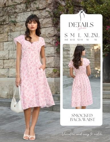 Belle Poque Women's Sweatheart Neck Ruffle Cap Sleeve Floral Dress 2026 Summer Midi Elegant Cocktail Party Dress Small - Thumbnail 2