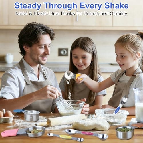 Magnetic Measuring Cups & Spoons Set, Strong N45 Magnets, Heavy Duty 304 Stainless Steel Fits in Spice Jars for Baking & Cooking, BPA Free, Round Set of 15 with Leveler, Light Colorful - Thumbnail 5
