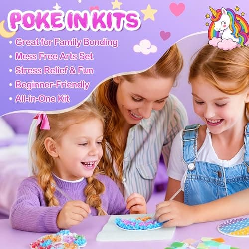 9PC Poke Art Kit for Girls Ages 4-8 | Princess Theme DIY Craft Kit | Mess-Free Fabric Puncture Painting | Creative Activity Gift for 6-12 Year Old Girls | Birthday Party Art Set - Thumbnail 2