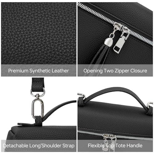 Kiss Sea Small Handbags for Women Top Handle Bag with Adjustable Shoulder Strap Crossbody Bags for Women Black - Thumbnail 5