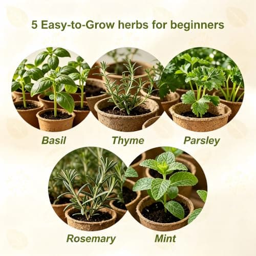 5 Herb Garden Kit, Wooden Box, Windowsill Basil Thyme Parsley Rosemary Mint - Thumbnail 2