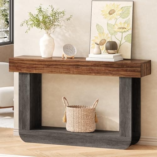 Tarnorci 55'' Behind Couch Table, Farmhouse Wood Console Tables for Entryway U-Shape Narrow Sofa Table for Living Room Bedroom Foyer - Thumbnail 4