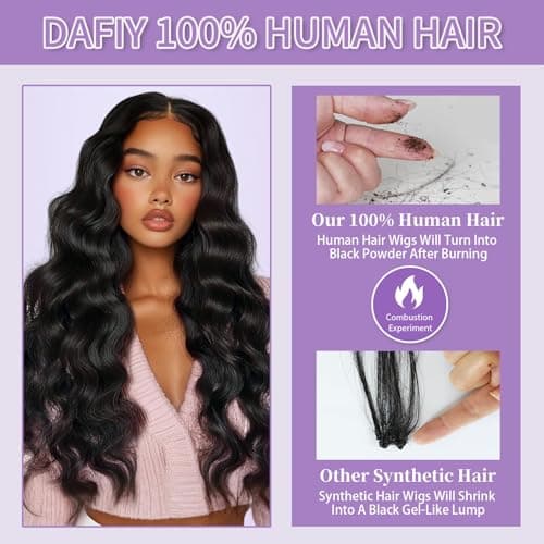 DAFIY 100% Human Hair High-temperature Verification,13x6 Body Wave Lace Front Women Wigs 200 Density Glueless Natural Color 24 Inch,Free Mystery Random Jewelry Pack(order from buy-one-get-one-page) - Thumbnail 2