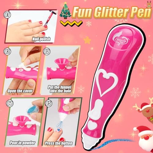 Geek Cheers Kids Nail Polish Set for Girls, All in One Nail Art Kit with Nail Dryer/ Glitter Pen/ Nail Pen/ Eyeshadow - Birthday and Christmas Gifts for Girls Ages 5-12 - Thumbnail 4