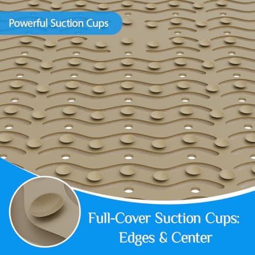 Non Slip Bathtub Mat & Shower Mat, 31x15'' Anti Slip Bath Mat for Tub, Soft TPE Anti-Skid Bathroom Mat with 194 Suction Cups & Drain Holes, Wave-Textured Grip, Machine Washable,Brown - Thumbnail 3
