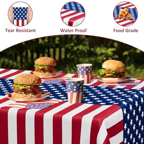4 Pcs 4th of July Decorations, 108" X 54" Plastic 250th Anniversary 4th of July Tablecloths, Rectangle Red White Blue Tablecloth American Tablecover, Patriotic Table Cover Memorial Day Party Supplies - Thumbnail 3