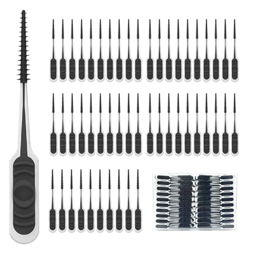 Maoerdental 200PCS Interdental Brush with Soft Rubber Handle,Disposable Dental Picks for Teeth Cleaning,Dental Picks with Convenient PP Case (Black)