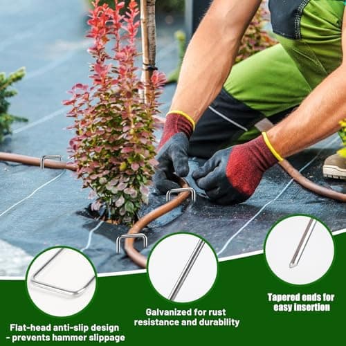 XINCAMPING 52 Pack 11 Gauge Landscape Staples - 6 Inch Heavy Duty Galvanized Garden Stakes, Adjustable Rust-Proof U-Shaped Plant Cover Spikes & Sod Pins for Weed Barrier, Fabric, Yard - Thumbnail 4