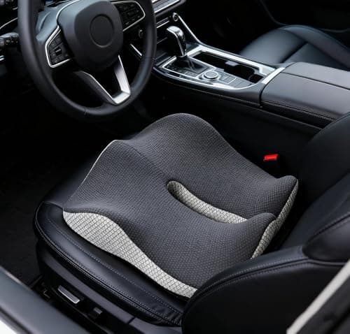 Bangkee 18x16 Inch Grey and Black Memory Foam Seat Cushion for Office Chair, Car Seat and Travel, Contoured Chair Pad with Removable Cover, Non-Slip Bottom and Carry Handle - Thumbnail 2