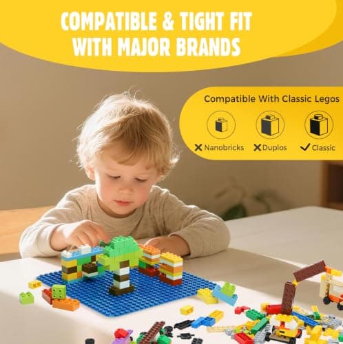 Lekebaby 6 Pack Peel and Stick Baseplates, 25.5 x 25.5 cm Classic Building Board Base Plates 100% Compatible with All Major Brands, Blue/Green/Grey - Thumbnail 2