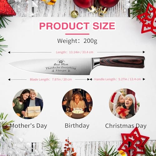 Plys Chef Knife for Kitchen 8 Inches: High Carbon Stainless Steel Meat Cutting Chefs Knives with Wood Handle - Thumbnail 6