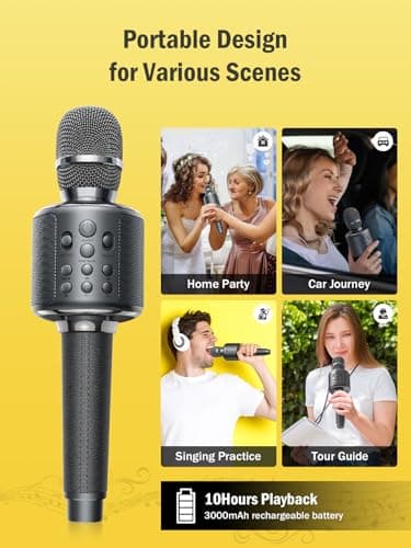 MetFut Wireless Bluetooth Karaoke Microphone, Built-in Loud Speaker for 10H Playback, Add Reverb/Duet Mode/Earbuds Monitoring, Portable Karaoke Machine for Entertainment & Singing Practice (Gray) - Thumbnail 5