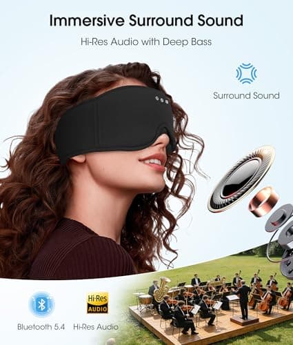 MUSICOZY Bluetooth Sleep Headphones, Wireless Sleep Mask with Bluetooth 5.4, Ultra-Thin Stereo Speakers, 14H Playtime, Comfortable Eye Mask for Side Sleepers, Travel & Relaxation Gifts for Men Women - Thumbnail 4