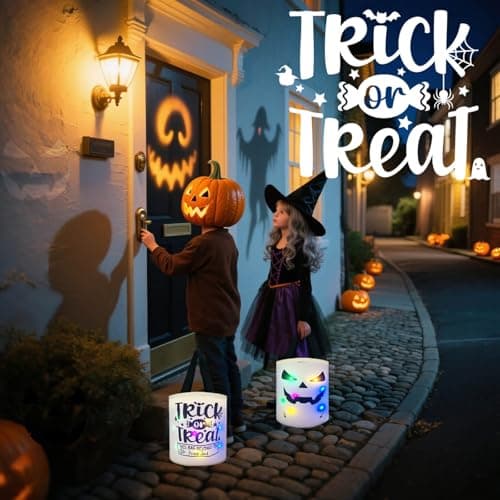Halloween Trick or Treat Bags Candy Bucket, Upgraded Light Up Ghost Basket Decoration Multipurpose Reusable Goody Sweet Buckets for Scary Night Party Supplies Favors Festival Decor Gifts 1 Pack - Thumbnail 6