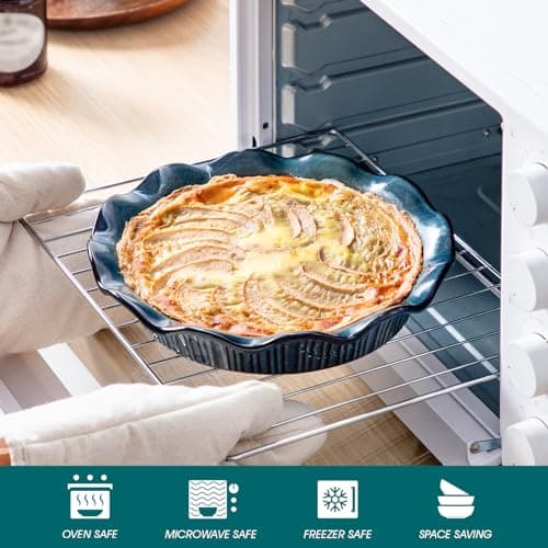 vancasso Ceramic Pie Pan for Baking, 9 inch Deep Pie Plates for Apple Pie, Pot Pie, Tart and Quiche, Reactive Glaze Fluted Pie Pans, Large Pie Dish with Ruffled Edge, Green, STERN Series - Thumbnail 3