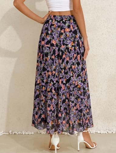 Arolina High Waisted Skirt Women 2026 Summer Trendy Elastic Flowy Long Maxi Skirts Tiered Ruffle A Line Pleated Floral Pattern - Thumbnail 2