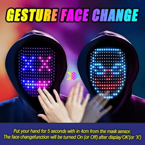 Ompusos LED Mask Light Up Mask with Gesture Sensing, Cool Costume Mask Teen Boys Gifts for Halloween Christmas Birthday - Thumbnail 3