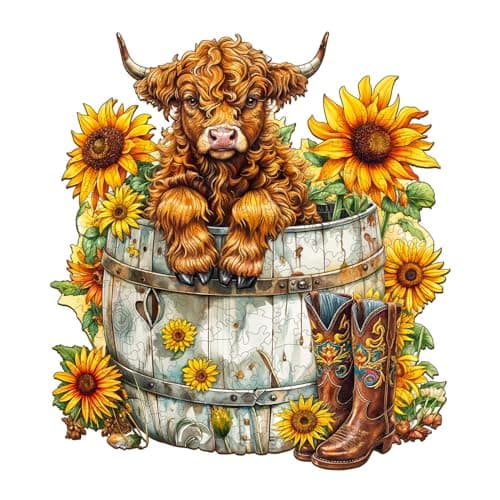 Wooden Puzzles for Adults, Sunflower Pasture Wood Puzzles Adult, Unique Animal Shaped Wooden Jigsaw Puzzle, Creative Birthday Gifts for Friends/Family/Puzzle Lovers, Home Decor(M-11.4 * 10.4in 195pcs)