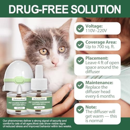 AutumnNest 6-in-1 Cat Calming Pheromone Diffuser Kit, Cat Calming Diffuser for Anxiety Relief, Aggression, Scratching, Urine Marking, Fighting, Meowing, Hiding, Safe for All Cats, 120 Days Support - Thumbnail 3