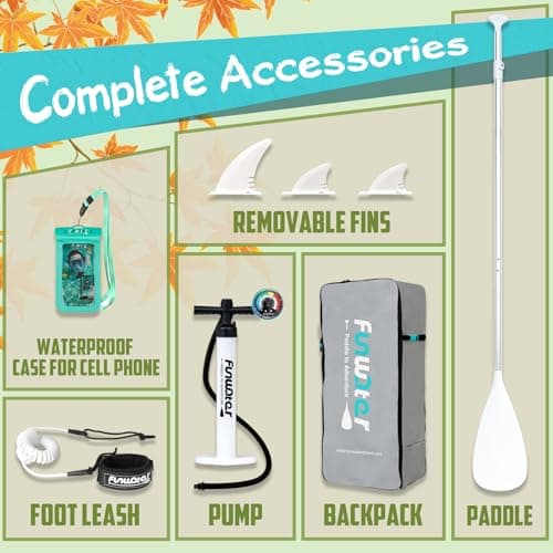 FunWater 10'6×33"×6" Inflatable Stand Up Paddle Board with Premium SUP Paddleboard Accessories, Wide Stable Anti-Slip EVA Deck,Paddle Boards for Adults & Youth of All Skill Levels - Thumbnail 5