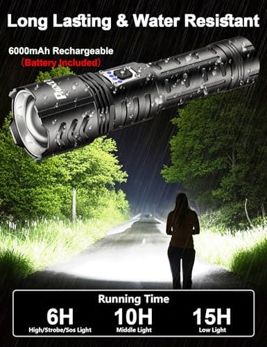 PHIXTON Rechargeable Flashlights High Lumens 100000 Super Bright Long Range 3280FT, Long Lasting 15H Powerful USB C LED Strong Flash Light High Powered, Heavy Duty, Zoomable, for Home Camping Gift - Thumbnail 4