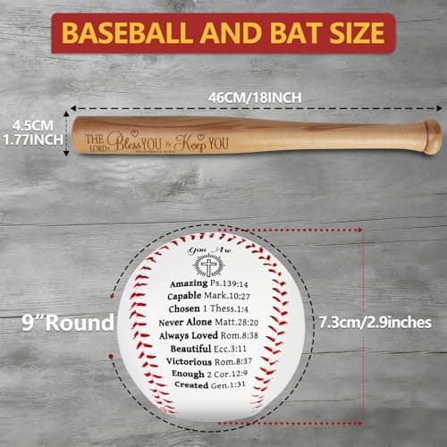 AKAIXI First Communion Gifts for Boys 8-12, Baptism Baseballs Set 1st Confirmation Gift Inspirational Bible Verses 18” Wooden Bat + 1 Baseball Christian Catholic Religious Kids Birthday Gift - Thumbnail 5