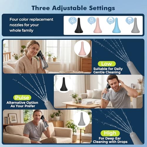 JDZ Ear Wax Removal Kit, Electric Ear Cleaner with Irrigation Flushing System, Safe & Effective Ear Cleaning Tool with LED Display, 3 Pressure Modes, 12 Tips, IPX7 - Thumbnail 4