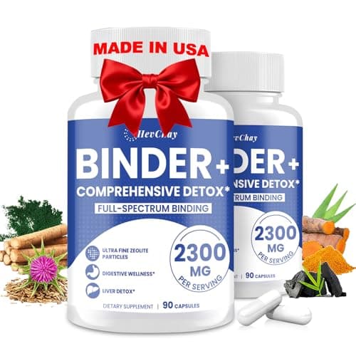 HevChay 2300 MG Detox Binder Supplement – All-in-1 Detox Binder, Activated Charcoal, Zeolite, Bentonite Clay – Liver & Gut Detox Cleanse, Toxin Flush, Digestive, Max Absorption, 180 Vegan Capsules