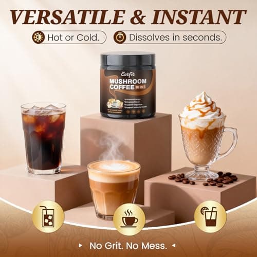 Catfit Instant Mushroom Coffee Powder, 10-in-1 Adaptogen Blend with Lion's Mane, Chaga & Cordyceps for Energy, Focus, Gut Health & Immune Support -50 Servings - Thumbnail 6