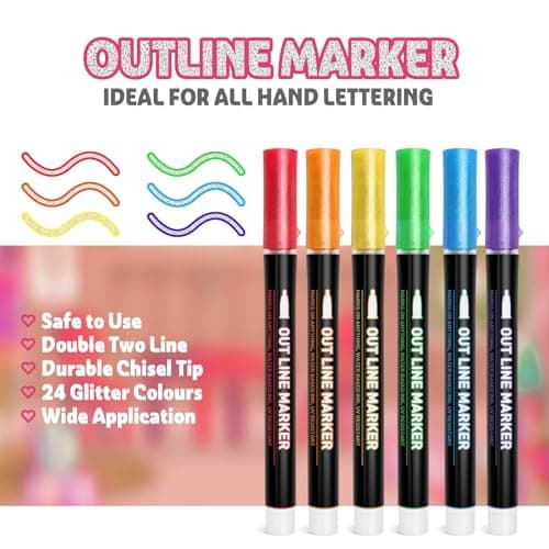 GLOPUS Outline Glitter Markers, Teen Girl Gifts Trendy Stuff, Art Supplies for Kids 6-8 9-12, Crafts for Girls 8-12, 24 Self Outline Metallic Markers, Gift for 4-12 Year Old Girls, Stocking Stuffers - Thumbnail 5